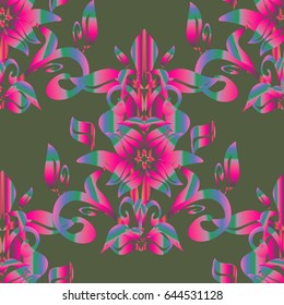 Tropical seamless pattern with many blue abstract flowers. Varicolored vector seamless illustration.