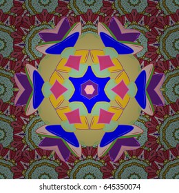 Tropical seamless pattern with many blue abstract flowers. Varicolored vector seamless illustration.