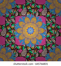 Tropical seamless pattern with many blue abstract flowers. Varicolored vector seamless illustration.