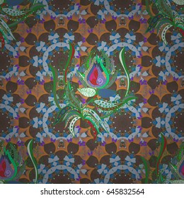 Tropical seamless pattern with many blue abstract flowers. Varicolored vector illustration.