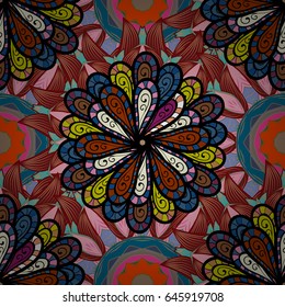 Tropical seamless pattern with many blue abstract flowers. Varicolored vector seamless illustration.
