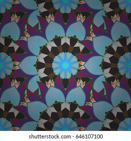 Tropical seamless pattern with many blue abstract flowers. Varicolored vector seamless illustration.