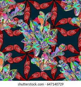 Tropical seamless pattern with many blue abstract flowers. Varicolored vector seamless illustration.