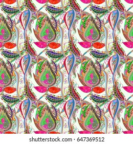 Tropical seamless pattern with many blue and pink abstract flowers. Varicolored vector seamless illustration.