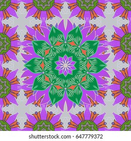 Tropical seamless pattern with many blue abstract flowers. Varicolored vector seamless illustration.