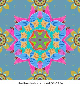 Tropical seamless pattern with many blue abstract flowers. Varicolored vector seamless illustration.