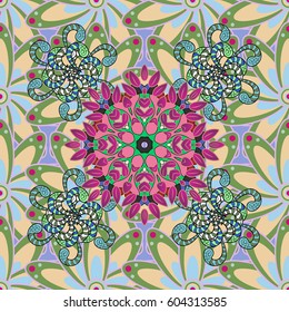 Tropical seamless pattern with many colorful abstract flowers. Varicolored vector seamless illustration.