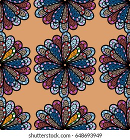 Tropical seamless pattern with many colorful abstract flowers. Varicolored vector seamless illustration.