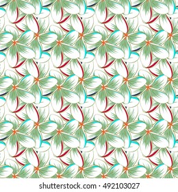Tropical seamless pattern with many motley abstract flowers. Varicolored vector seamless illustration.