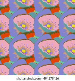 Tropical seamless pattern with many motley abstract flowers. Varicolored vector seamless illustration.