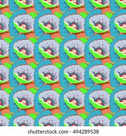 Tropical seamless pattern with many motley abstract flowers.