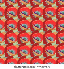 Tropical seamless pattern with many motley abstract flowers.