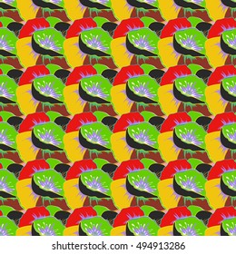 Tropical seamless pattern with many motley abstract flowers. Varicolored vector seamless illustration.