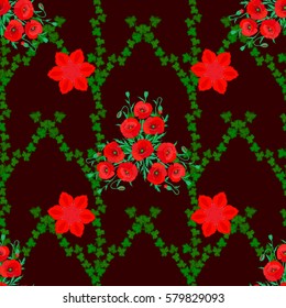 Tropical seamless pattern with many motley abstract flowers on a brown background. Varicolored vector seamless illustration.