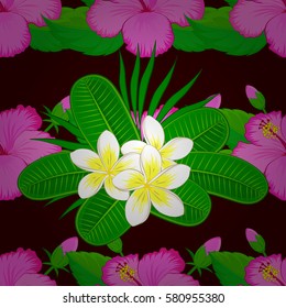 Tropical seamless pattern with many motley abstract flowers on a brown background. Varicolored vector seamless illustration.