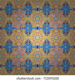Tropical seamless pattern with many neutral, yellow and blue abstract flowers. Varicolored vector seamless illustration.