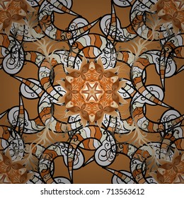 Tropical seamless pattern with many orange, black and white abstract flowers. Varicolored vector seamless illustration.
