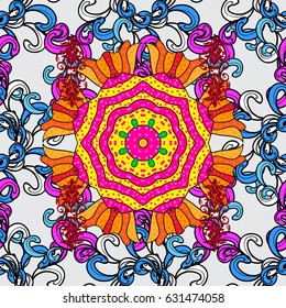 Tropical seamless pattern with many pink abstract flowers. Varicolored vector seamless illustration.