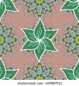 Tropical seamless pattern with many pink abstract flowers. Varicolored vector seamless illustration.