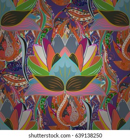 Tropical seamless pattern with many red abstract flowers. Varicolored vector seamless illustration.
