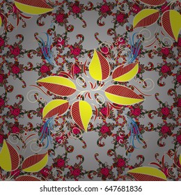 Tropical seamless pattern with many red and pink abstract leaves. Varicolored vector seamless illustration.