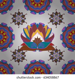 Tropical seamless pattern with many white abstract flowers. Varicolored vector seamless illustration.