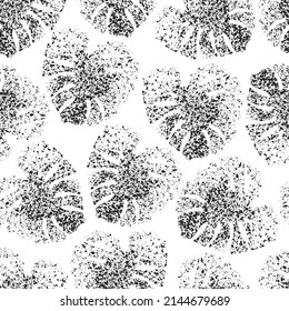 Tropisches nahtloses Muster mit einfarbigem Grunge Monstera Blätter Silhouette. Jungle-Blätter, Vektorkunst. Monstera halftone Kunst. Exotischer Hintergrund für Sommerdesign, Badebekleidung, T-Shirt, Stoff, Tapete
