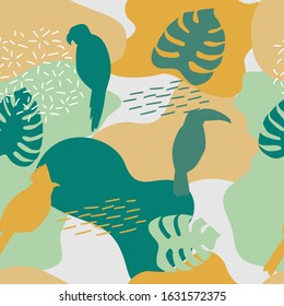 Tropical seamless pattern with monstera and bird. For textile, fabric, fashion, wrapper and surface.