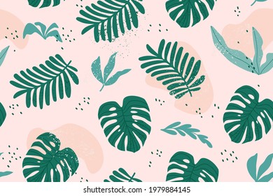 Patrón tropical sin costuras con monstera y hojas exóticas. Ilustración del vector