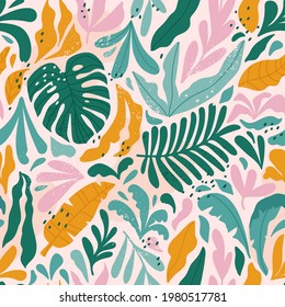 Tropical seamless pattern with monstera and exotic leaves. Vector illustration