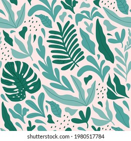 Tropical seamless pattern with monstera and exotic leaves. Vector illustration