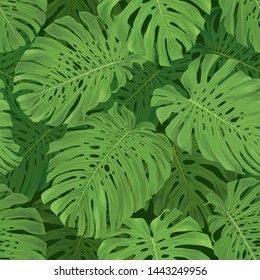 Tropical seamless pattern monstera leaves background. Vector set of exotic tropical garden for holiday invitations, greeting card and fashion design.