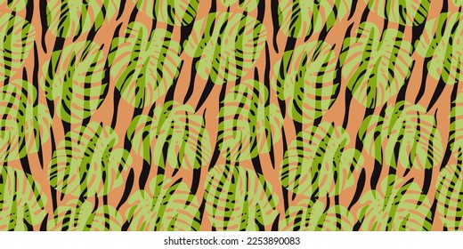 Patrón tropical sin costuras con hojas de monstera. Ilustración vectorial.