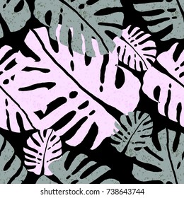 Tropical Seamless Pattern with Monstera Leaves. Trendy botanical background for wallpaper, textile, fashion banners, cards, posters, wrappings, invitations, blog. Vector