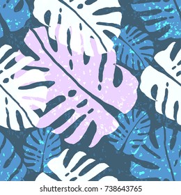 Tropical Seamless Pattern with Monstera Leaves. Trendy botanical background for wallpaper, textile, fashion banners, cards, posters, wrappings, invitations, blog. Vector