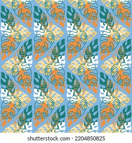 Tropical seamless pattern with monstera palm leaves, illustration for textile