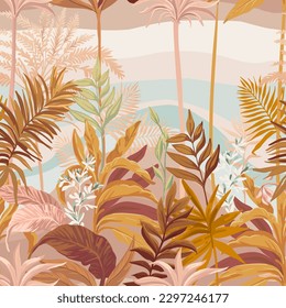 Tropical seamless pattern  in neutral colors