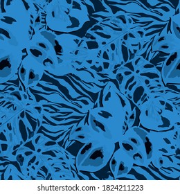Patrón tropical sin fisuras en la textura animalista. Impresión veraniega exótica de la jungla. Patrón de moda con hojas tropicales. Ilustración con tropismo floral. Patrón veloz.