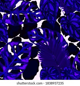 Patrón tropical sin fisuras en la textura animalista. Impresión veraniega exótica de la jungla. Hoja tropical de verano. Patrón de la moda de las flores tropicales. Ilustración con tropismo floral. Patrón veloz.	