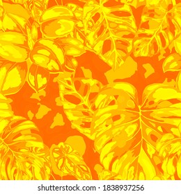 Tropical seamless pattern on animalistic texture. Jungle exotic summer print. Summer tropical leaf. Tropical flower fashion pattern. Floral tropic illustration. Vector seamless pattern.	