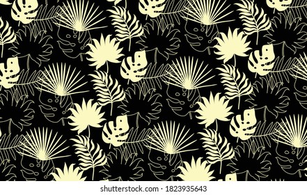 Tropical seamless pattern on the black background.