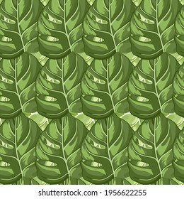 Patrón tropical sin soldadura en el fondo de la hoja clara. Decoración de patrones abstractos con monastera de hojas de color verde real. Moda de la jungla natural de verano para imprimir. Diseño de ilustración de vector