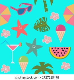 Tropical seamless pattern on mint colour background
