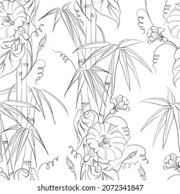 Patrón tropical sin fisuras sobre fondo blanco.