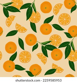 Tropical seamless pattern with orange citrus fruit. Vector Illustration for print fabric or wallpaper