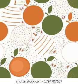 Tropical seamless pattern with orange. Fruit of the repeating background. Vector bright print for fabric or Wallpaper.