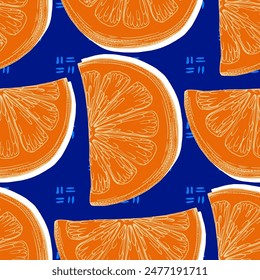 Tropical seamless pattern with orange isolated on background. Design for textile, wrapping paper, wallpaper.