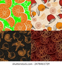 Tropisches nahtloses Muster mit orange isoliert auf Hintergrund. Design für Textilien, Einwickelpapier, Bildschirmhintergrund.