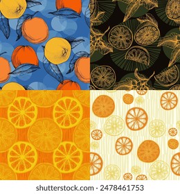 Tropisches nahtloses Muster mit orange isoliert auf Hintergrund. Design für Textilien, Einwickelpapier, Bildschirmhintergrund.