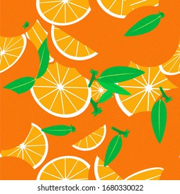 Tropical seamless pattern with oranges. Vector fruit background or wallpaper.